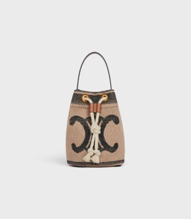 Celine Teen Drawstring in Textile with Triomphe and calfskin Beige / Tan