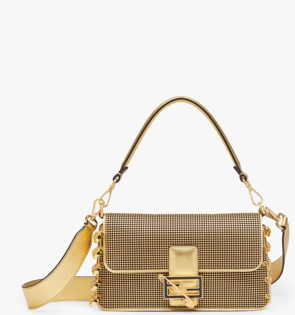 Fendi Baguette Spille Сумка Fendace из перфорированной кожи золотистого цвета