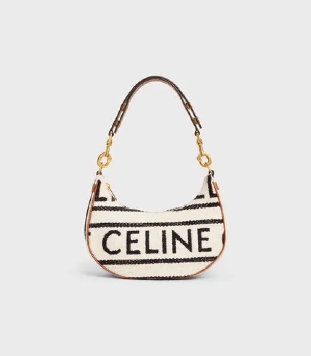 Celine Medium Ava Strap Bag in Textile with Celine All-Over and Calfskin White / Black