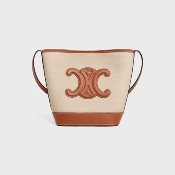 Celine SMALL BUCKET CUIR TRIOMPHE in TEXTILE AND CALFSKIN Natural / Tan