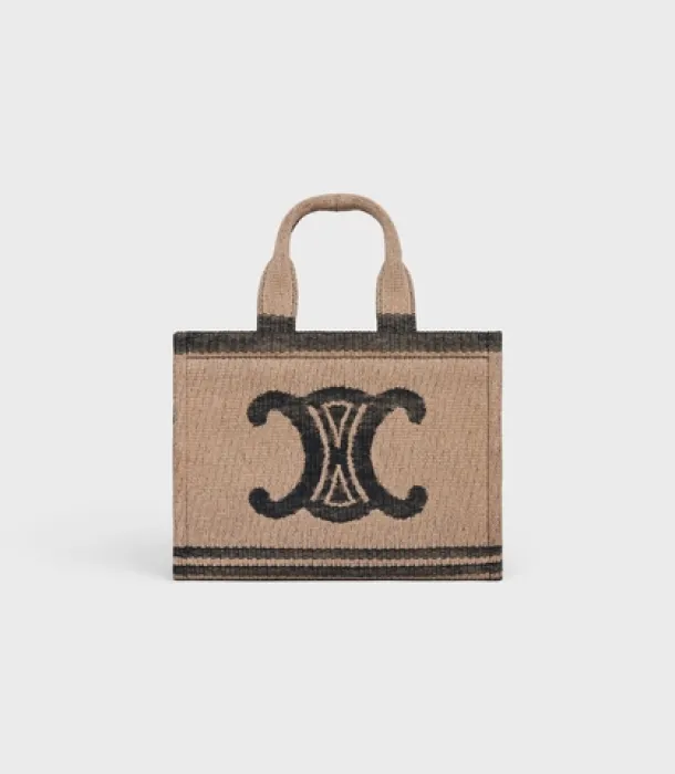 Celine small cabas thais in Textile with Triomphe and calfskin Beige / Black
