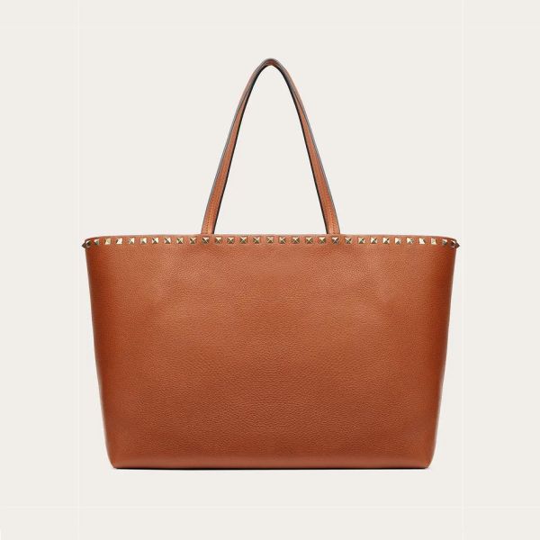 Valentino Large grain calfskin leather Rockstud shopping bag