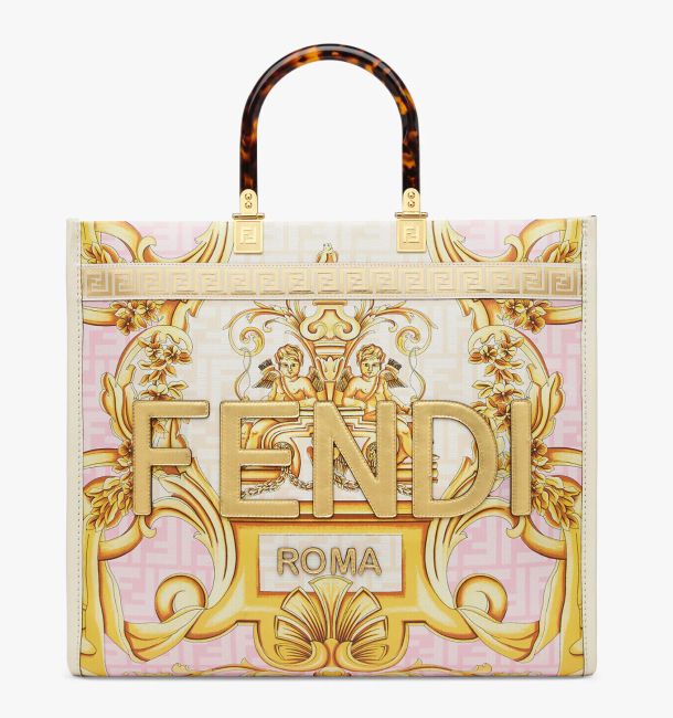Fendi Sunshine Medium Сумка-шопер Fendace из кожи белого цвета с принтом